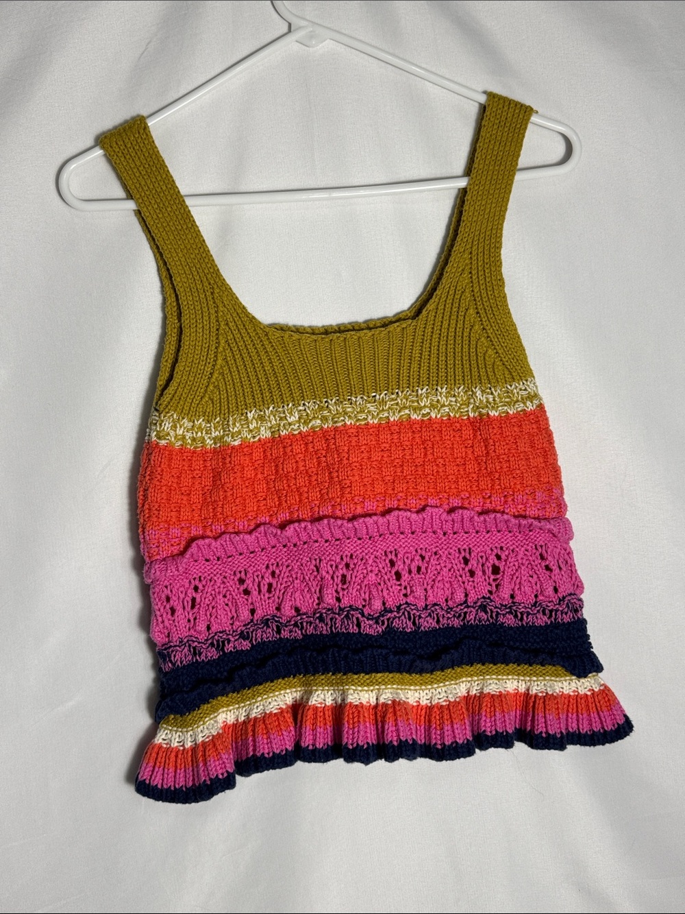Entro “Vale” Crochet Knit Colorful Cropped Tank Top Size Small